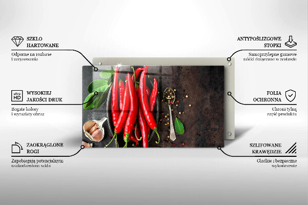 Sklenená doska na krájanie Červené chilli papričky