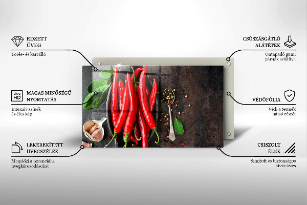 Sklenená doska na krájanie Červené chilli papričky