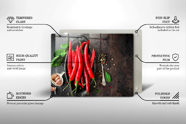 Sklenená doska na krájanie Červené chilli papričky
