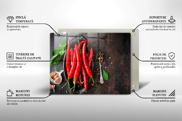 Sklenená doska na krájanie Červené chilli papričky