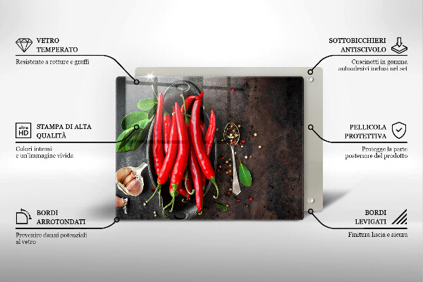 Sklenená doska na krájanie Červené chilli papričky