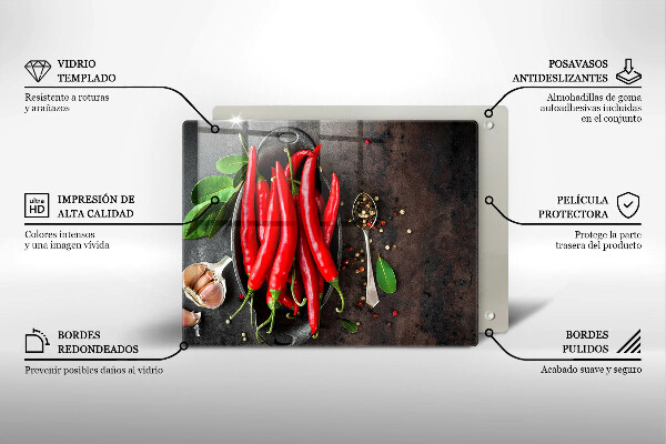 Sklenená doska na krájanie Červené chilli papričky