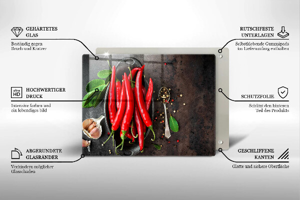 Sklenená doska na krájanie Červené chilli papričky