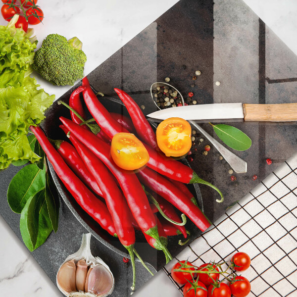 Sklenená doska na krájanie Červené chilli papričky