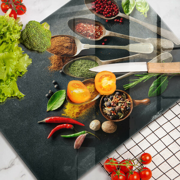 Sklenená doska na krájanie Kuchynské lyžice korenia