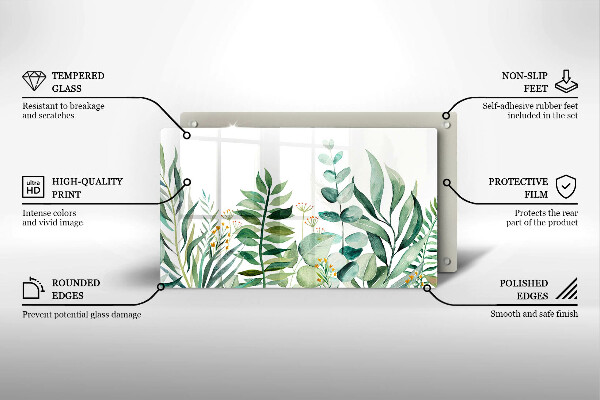 Sklenená doska na krájanie Ilustrácia listov rastlín