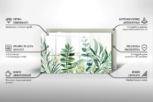 Sklenená doska na krájanie Ilustrácia listov rastlín