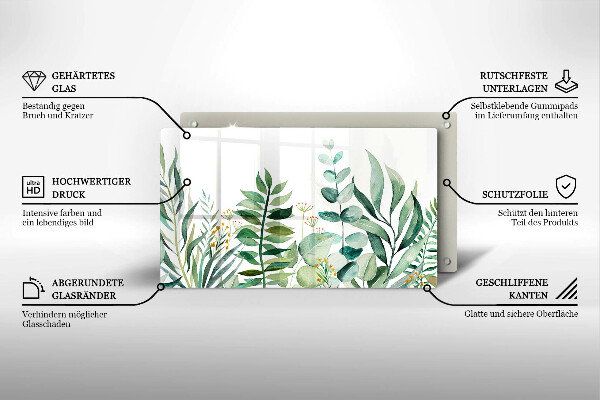 Sklenená doska na krájanie Ilustrácia listov rastlín