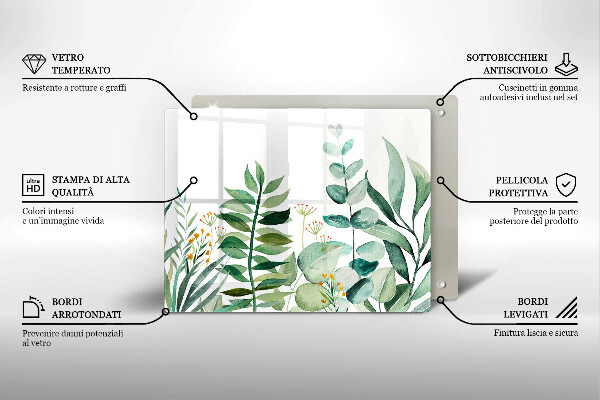 Sklenená doska na krájanie Ilustrácia listov rastlín