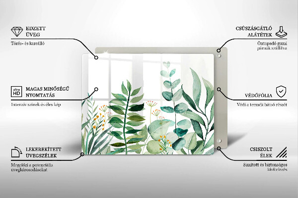 Sklenená doska na krájanie Ilustrácia listov rastlín