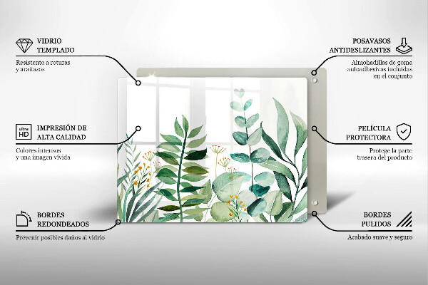 Sklenená doska na krájanie Ilustrácia listov rastlín