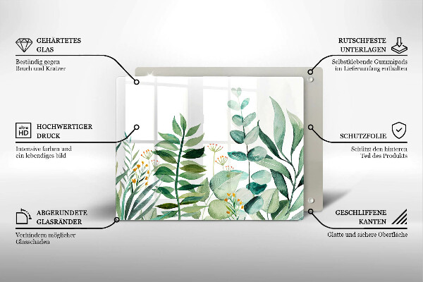 Sklenená doska na krájanie Ilustrácia listov rastlín