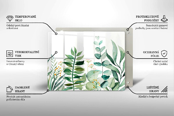 Sklenená doska na krájanie Ilustrácia listov rastlín