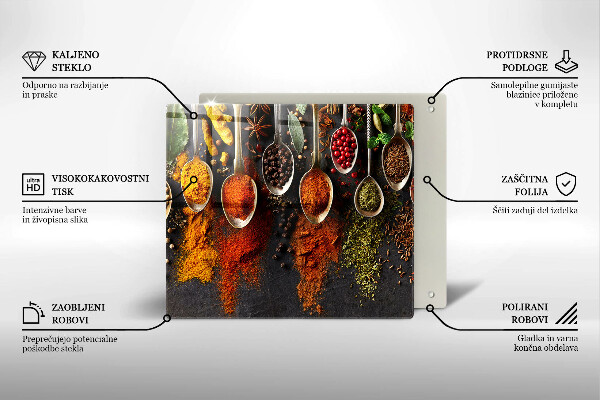 Sklenená doska na krájanie Lyžice s korením