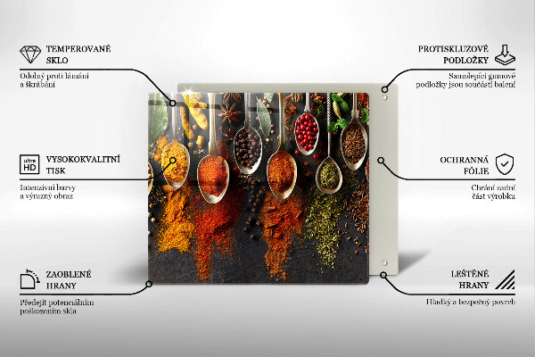 Sklenená doska na krájanie Lyžice s korením