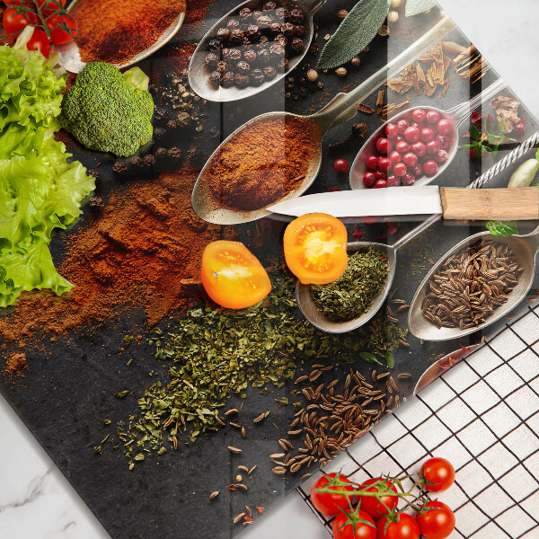 Sklenená doska na krájanie Lyžice s korením