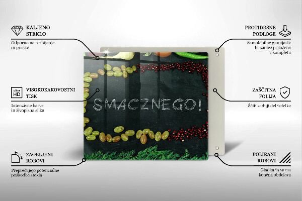 Sklenená doska na krájanie Nápis Smacznego!