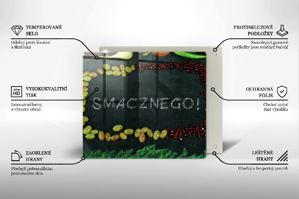 Sklenená doska na krájanie Nápis Smacznego!