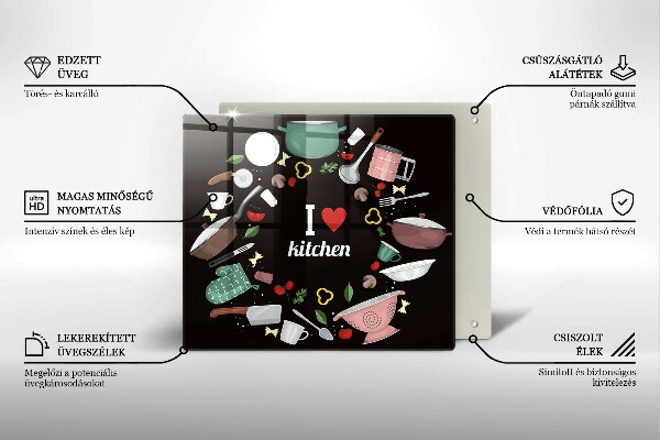 Sklenená doska na krájanie Ilustrácia Milujem kuchyňu