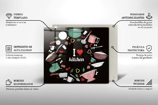 Sklenená doska na krájanie Ilustrácia Milujem kuchyňu