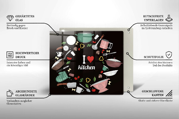 Sklenená doska na krájanie Ilustrácia Milujem kuchyňu