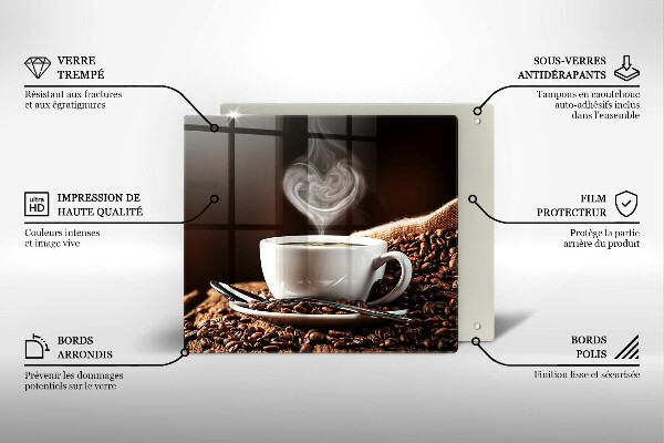 Sklenená doska na krájanie Káva a šálka