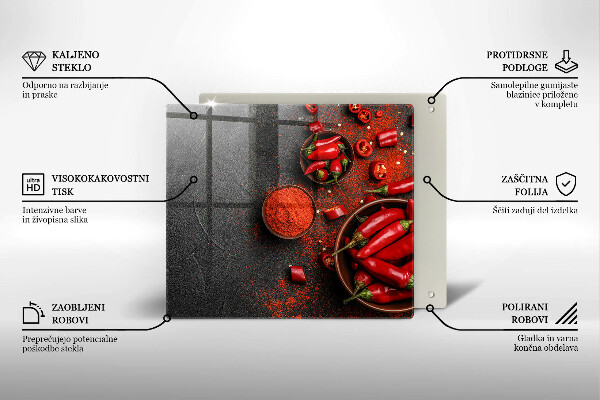 Sklenená doska na krájanie Červené chilli papričky