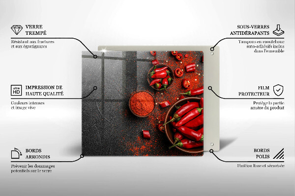 Sklenená doska na krájanie Červené chilli papričky