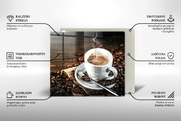 Sklenená doska na krájanie Šálka a kávové zrná