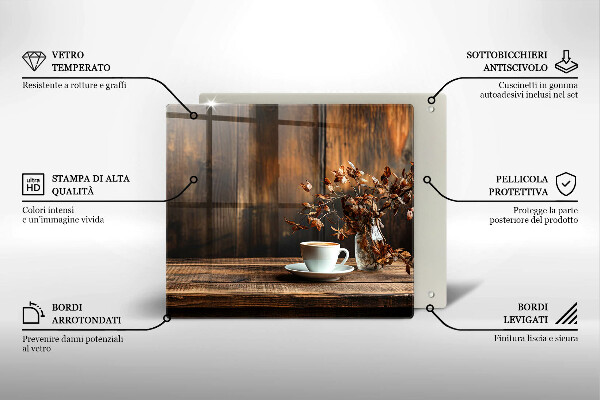 Sklenená doska na krájanie Šálka na kávu a drevo