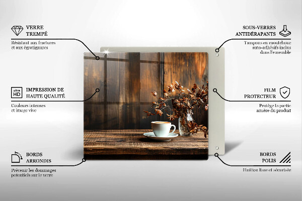 Sklenená doska na krájanie Šálka na kávu a drevo