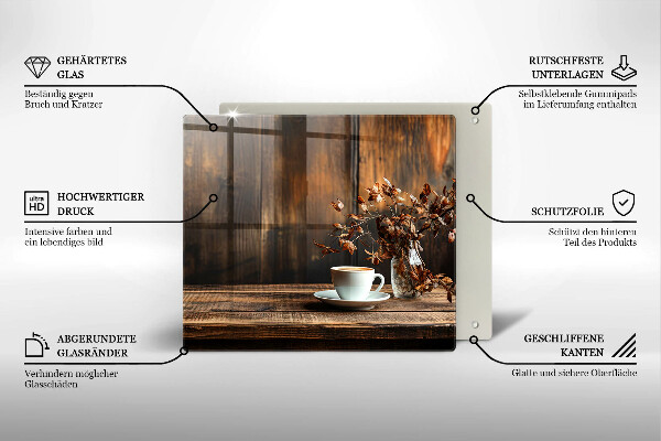 Sklenená doska na krájanie Šálka na kávu a drevo