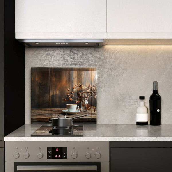 Sklenená doska na krájanie Šálka na kávu a drevo