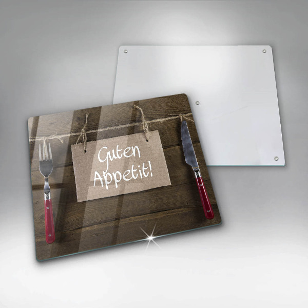 Sklenená doska na krájanie Nápis Guten Apetit na doskách
