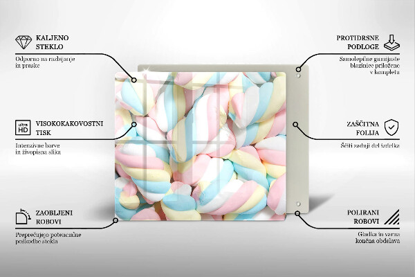 Sklenená doska na krájanie Farebné marshmallows