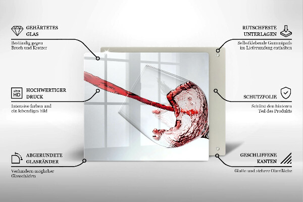 Sklenená doska na krájanie červené víno