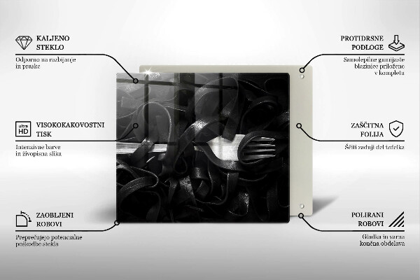 Sklenená doska na krájanie Čierne cestoviny Tagliatelle
