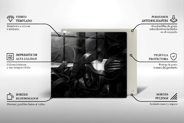 Sklenená doska na krájanie Čierne cestoviny Tagliatelle