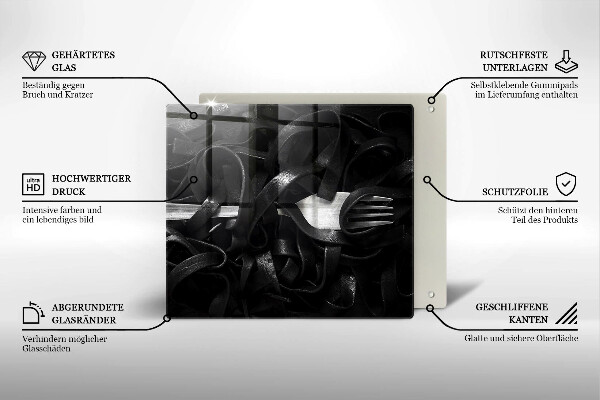 Sklenená doska na krájanie Čierne cestoviny Tagliatelle