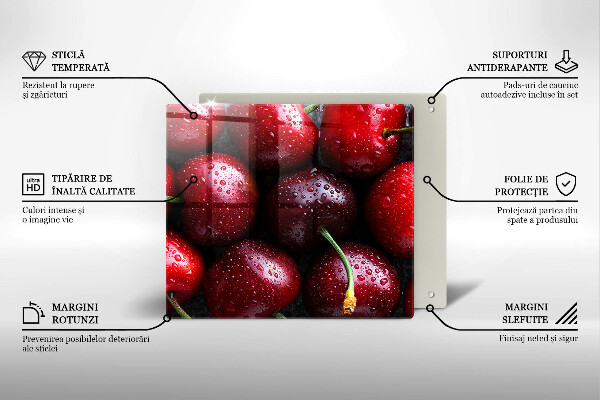 Sklenená doska na krájanie Detailný záber na čerešne