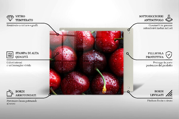 Sklenená doska na krájanie Detailný záber na čerešne
