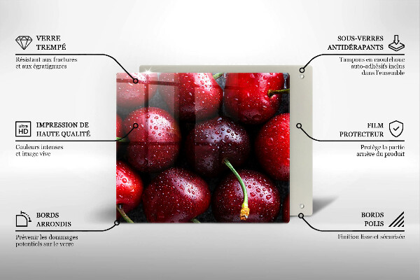 Sklenená doska na krájanie Detailný záber na čerešne