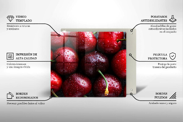 Sklenená doska na krájanie Detailný záber na čerešne