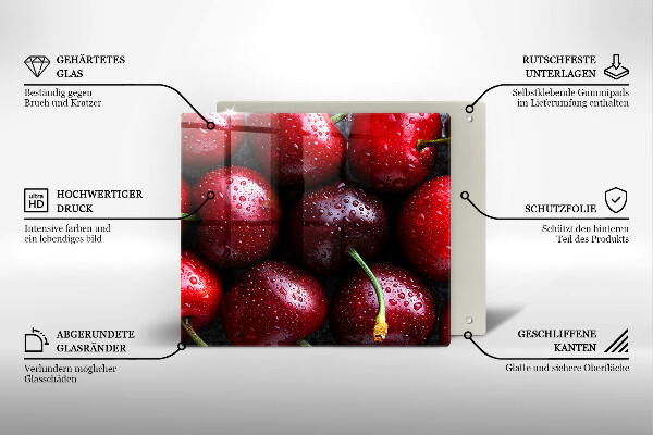 Sklenená doska na krájanie Detailný záber na čerešne