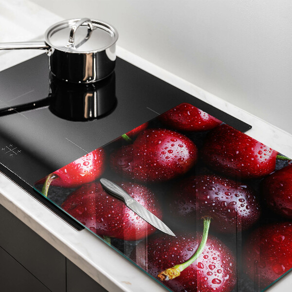 Sklenená doska na krájanie Detailný záber na čerešne