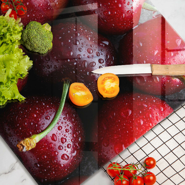 Sklenená doska na krájanie Detailný záber na čerešne