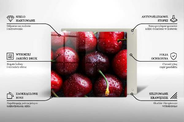 Sklenená doska na krájanie Detailný záber na čerešne