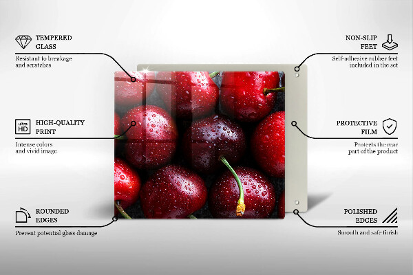 Sklenená doska na krájanie Detailný záber na čerešne