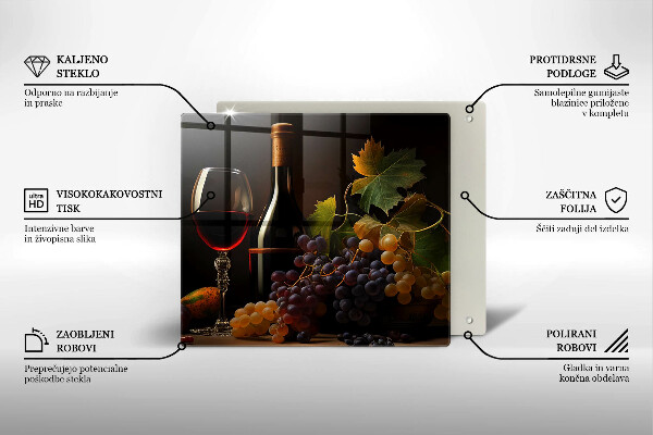 Sklenená doska na krájanie Pohár vína a hrozna