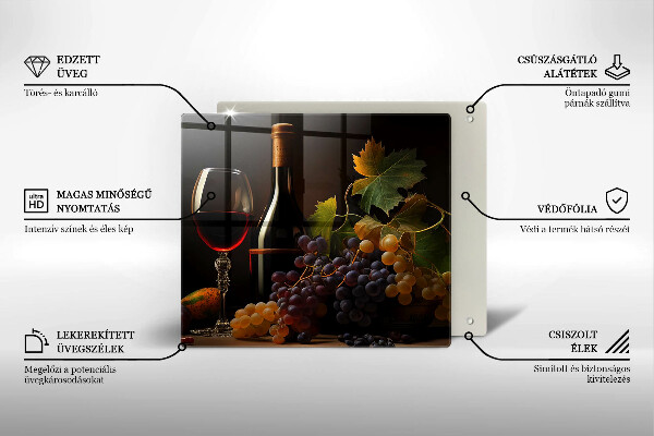 Sklenená doska na krájanie Pohár vína a hrozna